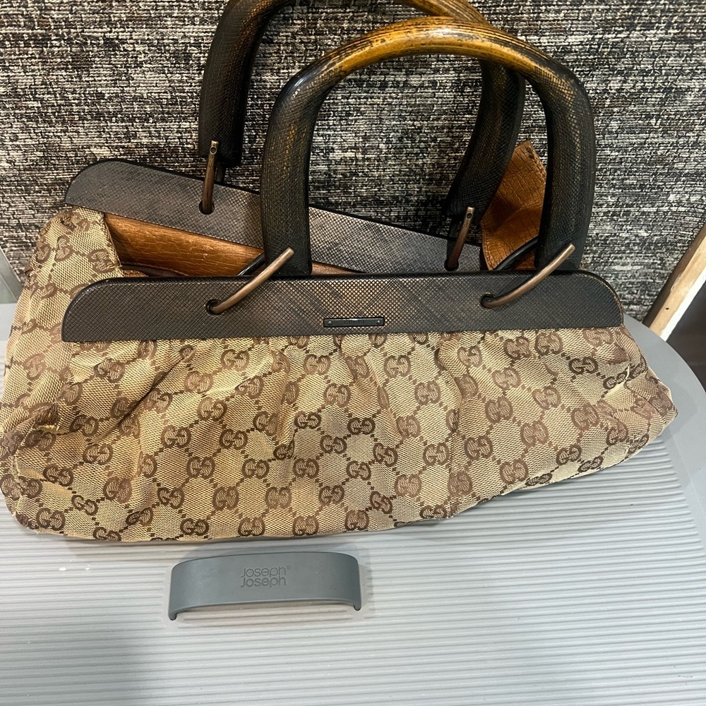 Gucci Monogram Beige and Brown Satchel